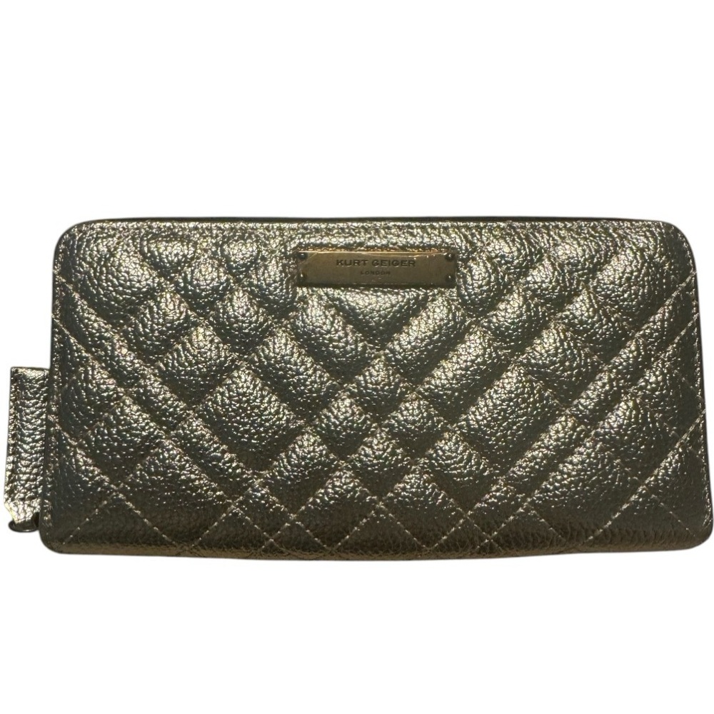 Kurt Geiger London Gold Metallic Quilted Zip-Around Wallet - Picture 2 of 10